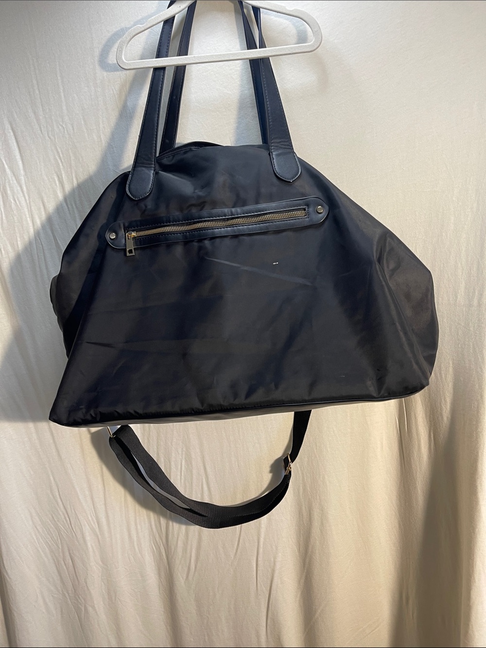 Black Women's Nylon Tote Bag with Shoulder Strap